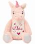 Preview: Kuscheltier Einhorn mit Namen und Herzen bedruckt